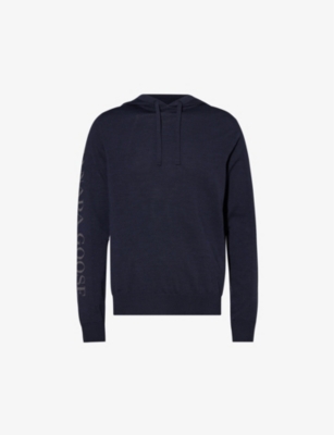 Shop Canada Goose Men's Navy Welland Brand-intarsia Wool Hoody