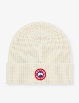 Canada Goose Arctic Disc Brand-patch Wool-knit Beanie Hat In Cottongrass