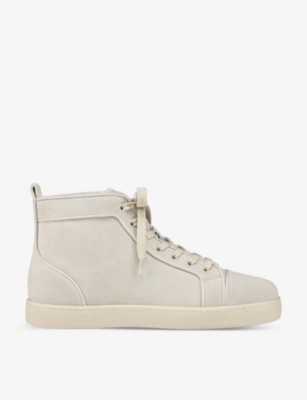 Shop Christian Louboutin Louis Orlato Flat Leather High-top Trainers In Cream