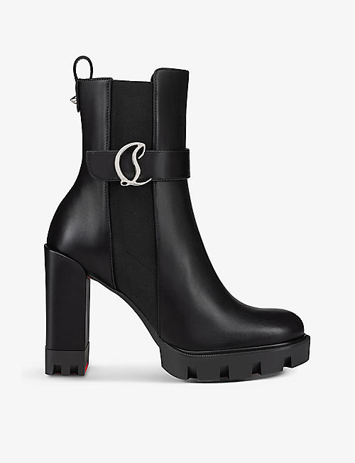 CHRISTIAN LOUBOUTIN: CL logo-plaque 100 leather Chelsea boots