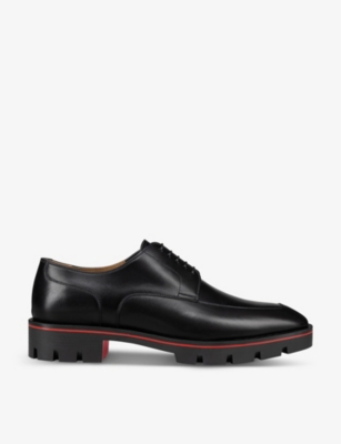 Shop Christian Louboutin Men's Black Davisol Leather Derby Shoes