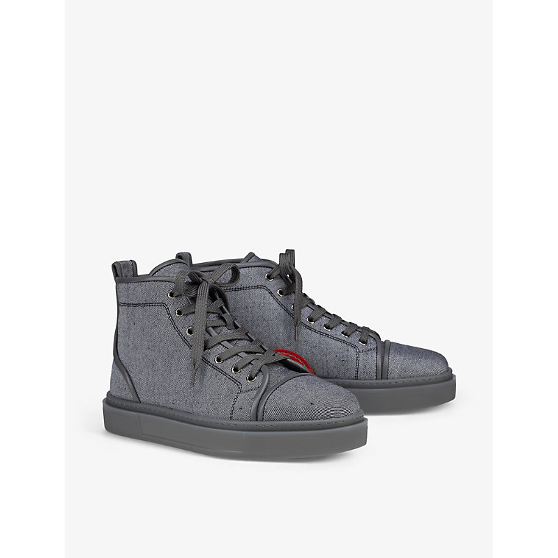 Shop Christian Louboutin Adolon Linen-weave And Suede High-top Trainers In Smoky