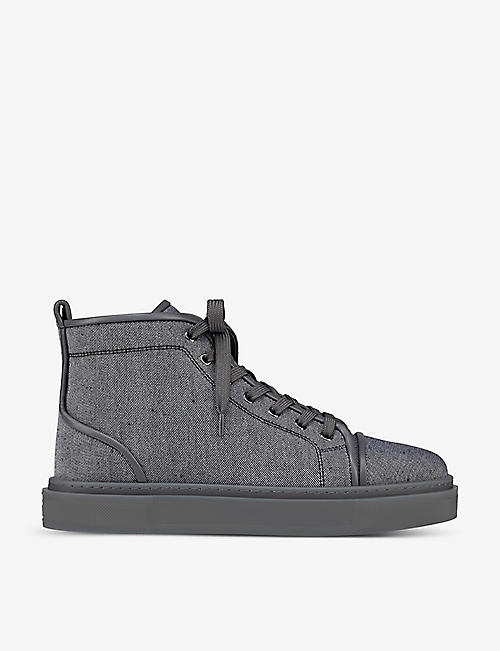 CHRISTIAN LOUBOUTIN: Adolon linen-weave and suede high-top trainers