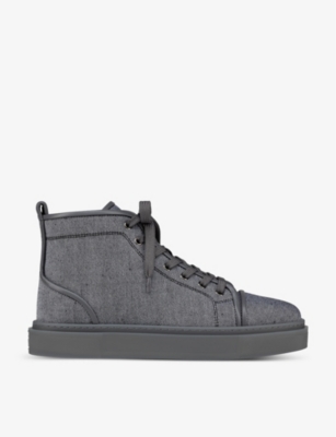 Shop Christian Louboutin Men's Smoky Adolon Linen-weave And Suede High-top Trainers