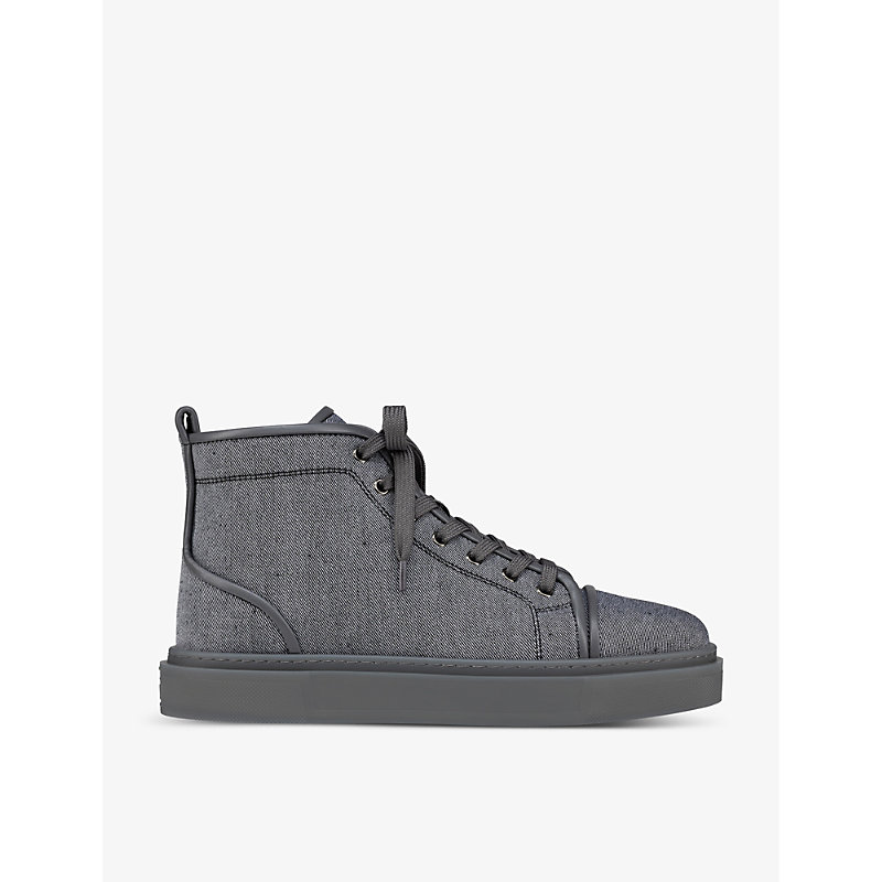 Shop Christian Louboutin Men's Smoky Adolon Linen-weave And Suede High-top Trainers