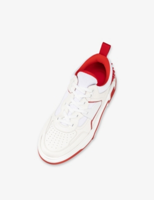 Shop Christian Louboutin Men's White/loubi Men's Astroloubi Studded Leather Low-top Trainers