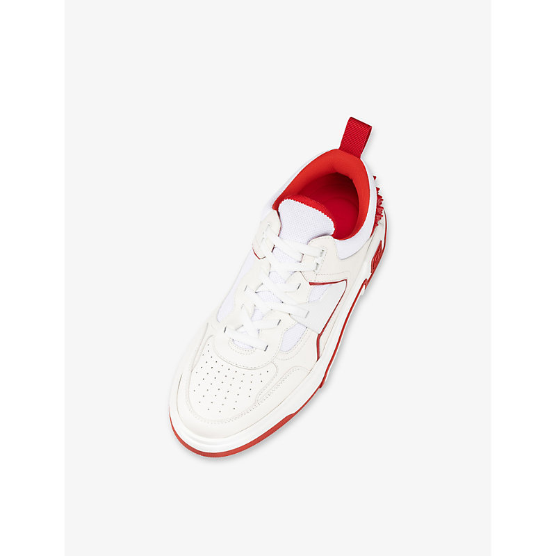 Shop Christian Louboutin Men's Astroloubi Studded Leather Low-top Trainers In White