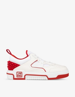 Shop Christian Louboutin Men's White/loubi Men's Astroloubi Studded Leather Low-top Trainers