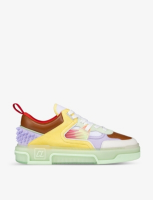 Shop Christian Louboutin Men's Studio Green/lilac Men's Astroloubi Leather Low-top Trainers