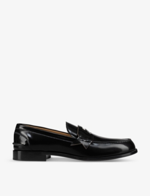 Shop Christian Louboutin Men's Black Penny Flat Calf Abrasviato Leather Loafers