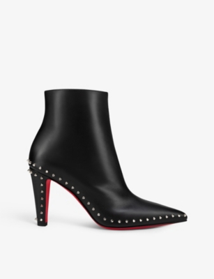 Christian Louboutin Vidura Spike Red Sole Leather Booties In Black