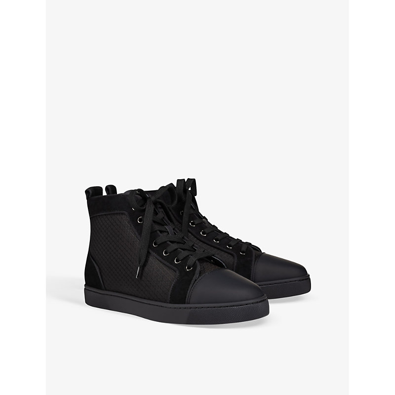 Shop Christian Louboutin Men's Black Louis Orlato Woven And Leather High-top Trainers