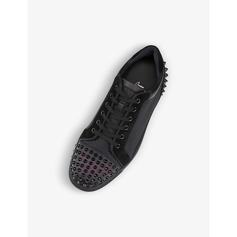 Shop Christian Louboutin Men's Black Seavaste 2 Orlato Leather And Woven Low-top Trainers