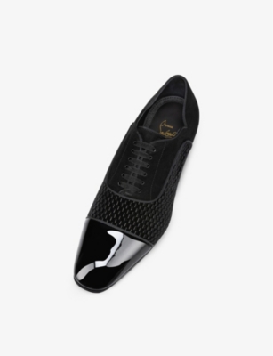 Shop Christian Louboutin Men's Black Greggy Chick Patent-leather And Suede Oxford Shoes