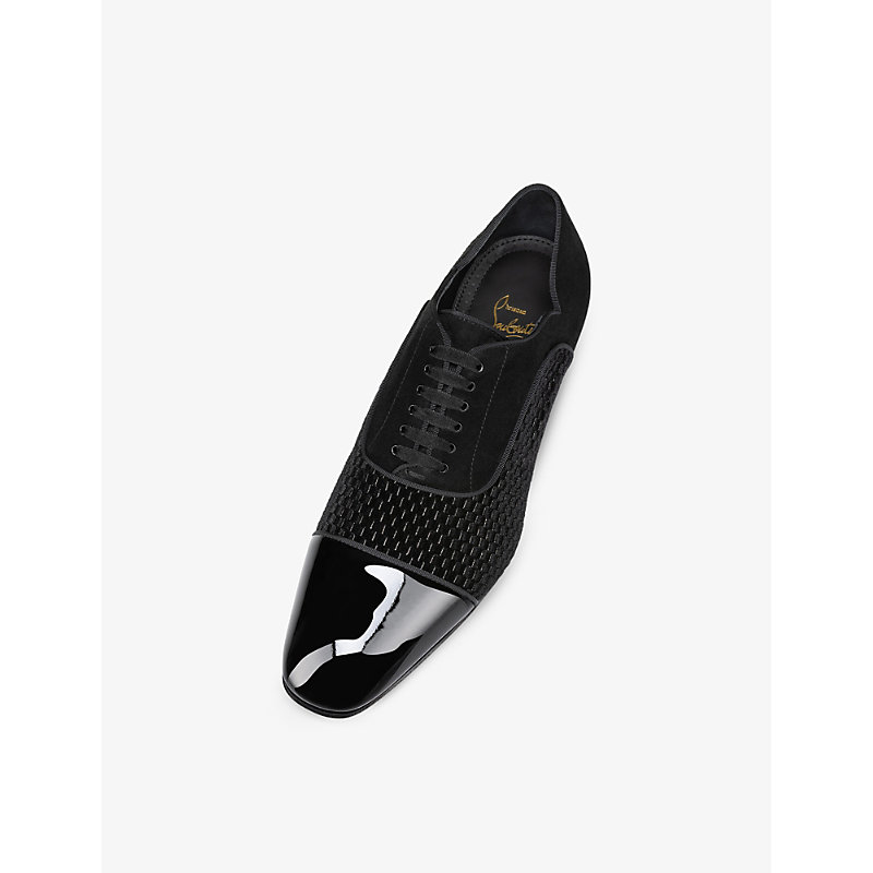 Shop Christian Louboutin Men's Black Greggy Chick Patent-leather And Suede Oxford Shoes