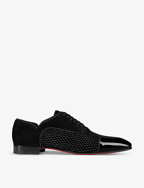CHRISTIAN LOUBOUTIN: Greggy Chicken patent-leather and suede oxford shoes