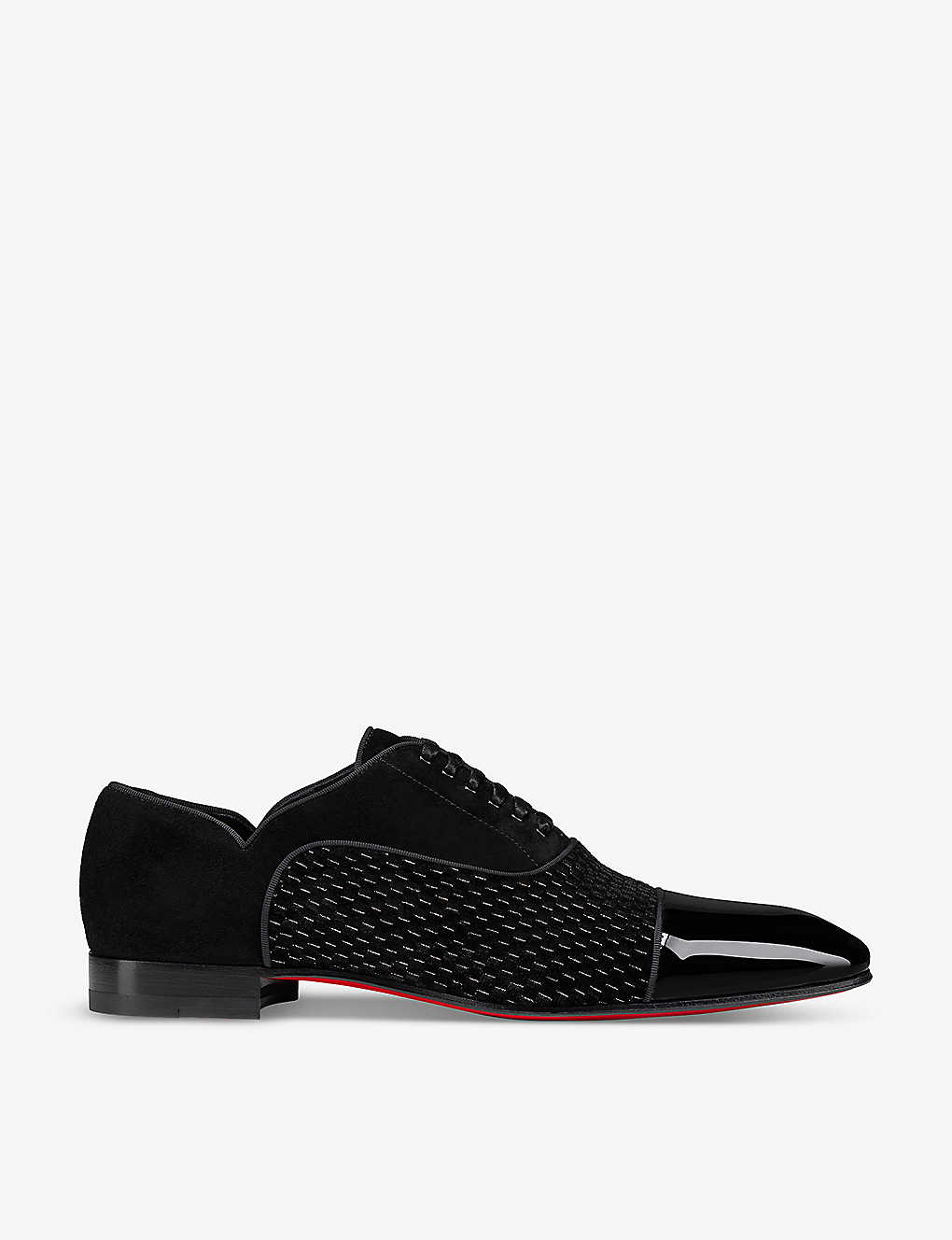 Christian Louboutin Mens Black Greggy Chicken Patent-leather And Suede Oxford Shoes