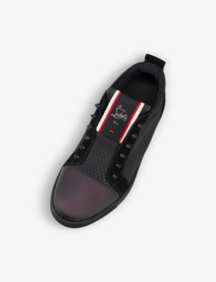 Shop Christian Louboutin Men's Black F.a.v Fique A Vontade Leather And Woven Low-top Trainers