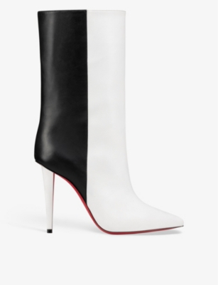 Christian Louboutin Astrilarge 100mm Two-tone Leather Ankle Boots In Bianco/black