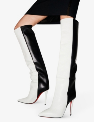 Astrilarge Botta Red Sole Two-tone Leather Knee-high Boots In Bianco/black