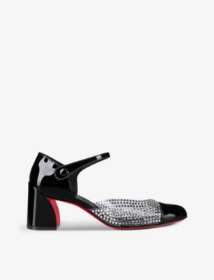 Shop Christian Louboutin Women's Black Miss Mj Strass 55 Crystal-embellished Patent-leather And Pvc Pumps