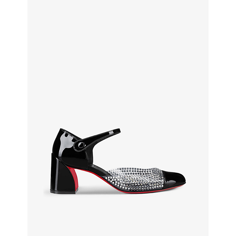 Shop Christian Louboutin Womens Black Miss Mj Strass 55 Crystal-embellished Patent-leather And Pvc Pumps