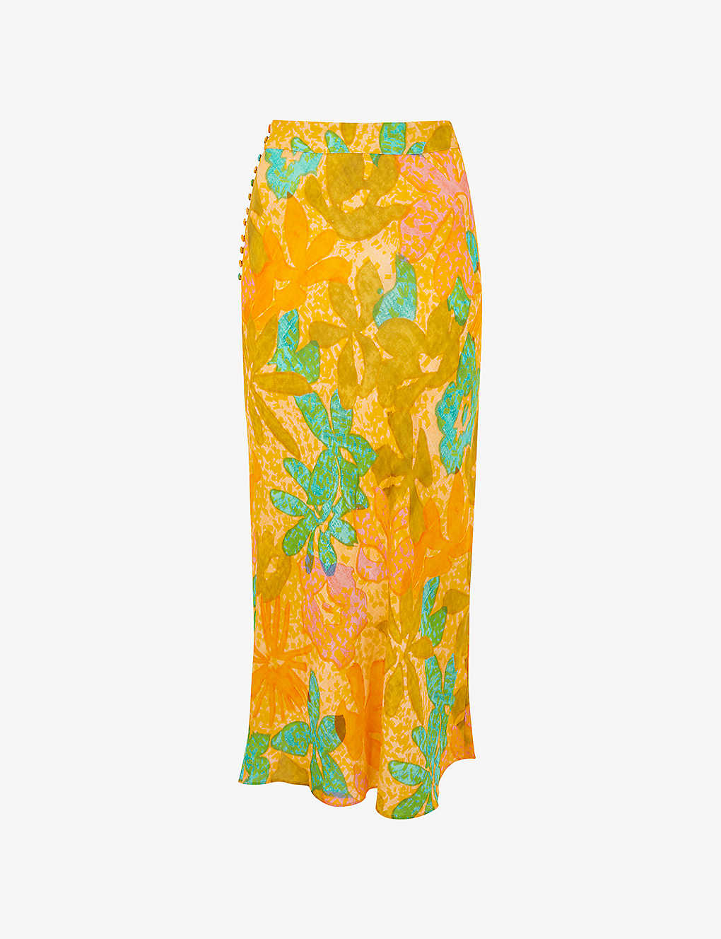 Whistles Womens Multi-coloured Palm Floral-print Button-embellished Woven Midi Skirt
