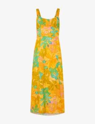 WHISTLES: Palm floral-print sweetheart-neckline woven midi dress