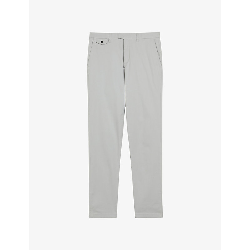 TED BAKER TED BAKER MENS LT-GREY HAYDAE TEXTURED SLIM-FIT STRETCH-COTTON TROUSERS