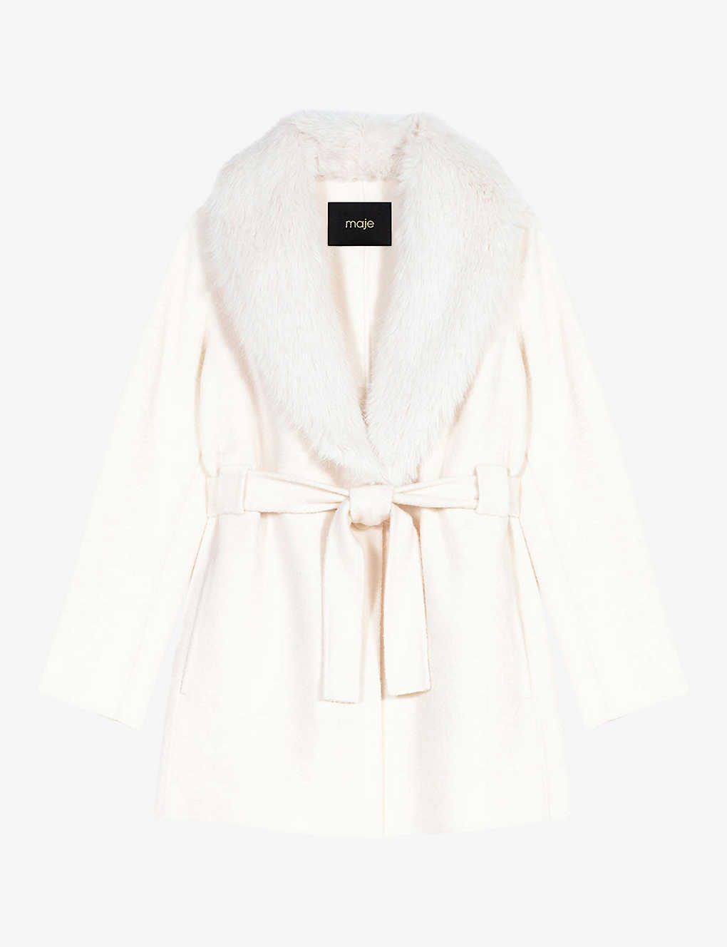 Maje Womens Blanc Galaxyo Belted-waist Wool-blend Coat