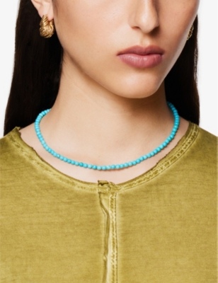 Shop Mateo 14ct Yellow-gold And Turquoise Beaded Necklace In 14kt Yellow Gold