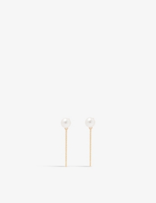MATEO: Chain-drop 14ct yellow-gold, pearl and 1.22ct diamond earrings
