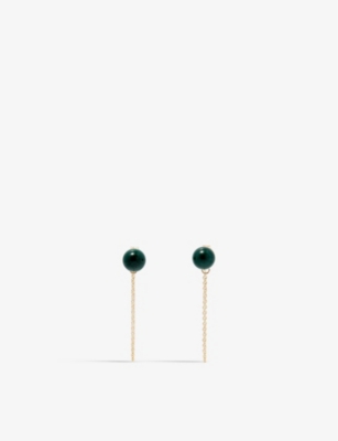 Shop Mateo Chain-drop 14ct Yellow-gold And Malachite Stud Earrings In 14kt Yellow Gold