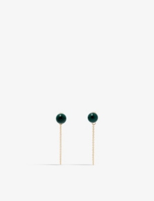 Mateo 14kt Yellow Gold Malachite Stud Chain Drop Earrings In 14kt Yellow Gold