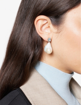 MATEO: Baroque 14ct yellow-gold, pearl and 1.25ct topaz drop earrings