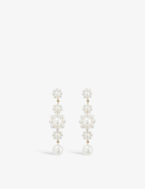 SOPHIE BILLE BRAHE: Bellis recycled 14ct yellow-gold and freshwater pearl drop earrings