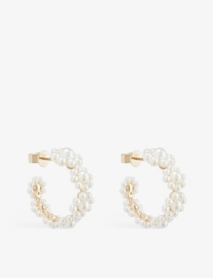 SOPHIE BILLE BRAHE: Jardin Boucle 14ct yellow-gold and freshwater pearl hoop earrings