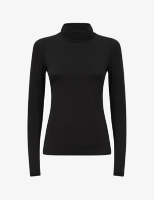 Reiss Womens Black Piper Roll Neck Stretch-woven Top