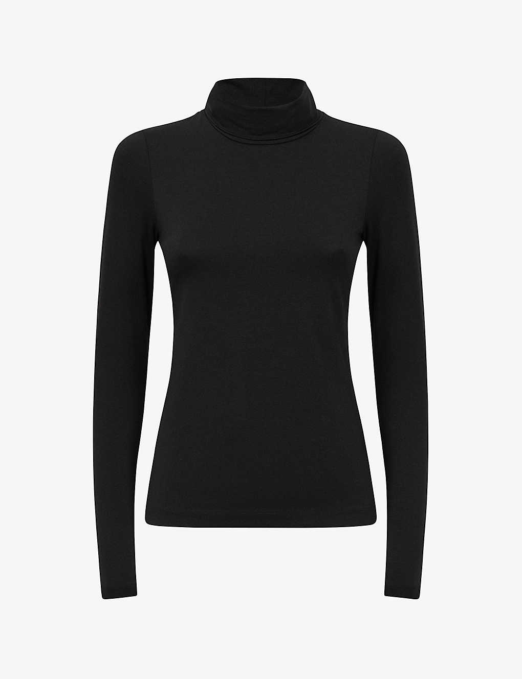 Reiss Womens Black Piper Roll Neck Stretch-woven Top