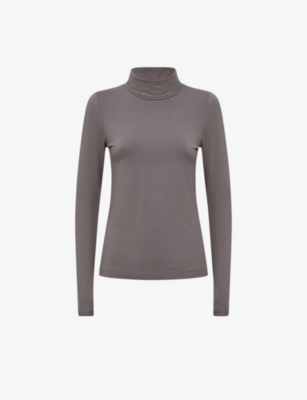 Reiss Piper - Taupe Fitted Roll Neck T-shirt, L