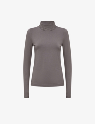Reiss Taupe Fitted Roll Neck T-shirt In Taupe