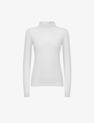 Reiss Piper Roll Neck Stretch-woven Top In White