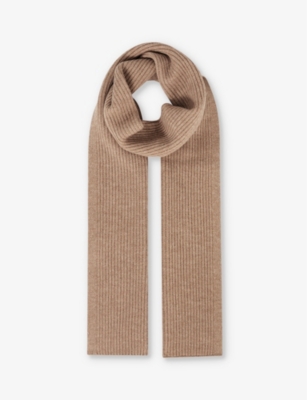 Reiss Chesterfield Ribbed Merino-wool Scarf In Camel