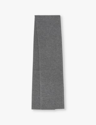 REISS MENS MID GREY MELANGE CHESTERFIELD RIBBED MERINO-WOOL SCARF 
