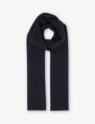 Reiss Chesterfield Ribbed Merino-wool Scarf In Navy