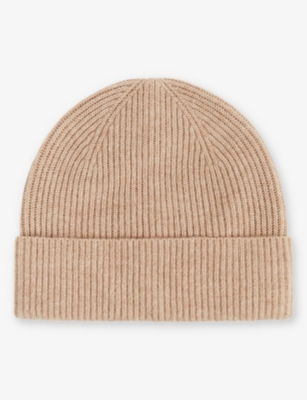 Reiss Camel Chaise Merino Wool Ribbed Beanie Hat
