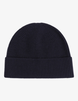 Reiss Mens Navy Chaise Ribbed Wool Beanie Hat