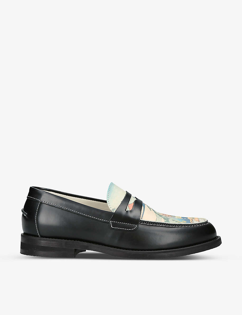 Duke & Dexter Wilde Graphic-print Leather Penny Loafers In Blk/white