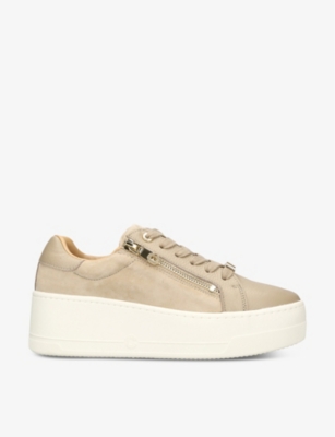 Carvela Womens Beige Connected Zip Leather Low-top Trainers In White