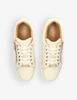 Shop Carvela Women's Cream Connected Zip Leather Low-top Trainers